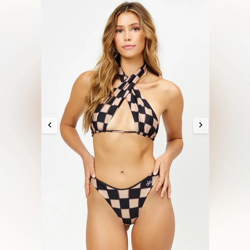 3 PIECE ALO X FRANKIES BIKINIS Bash Top + Haven&Tia Bottoms set in Black Checker